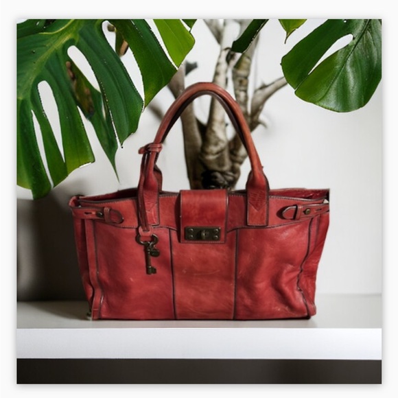 Fossil Handbags - Fossil Reissue Weekender Bag Red-Brown Leather-XLG Sz - Distressed Leather -VGC